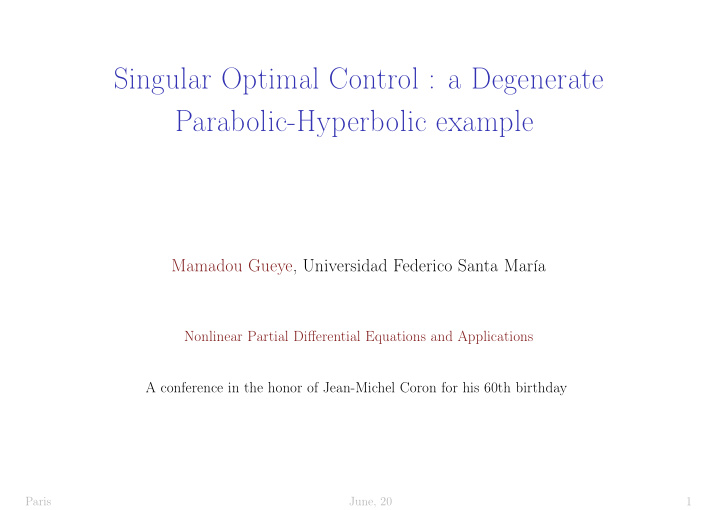 singular optimal control a degenerate parabolic