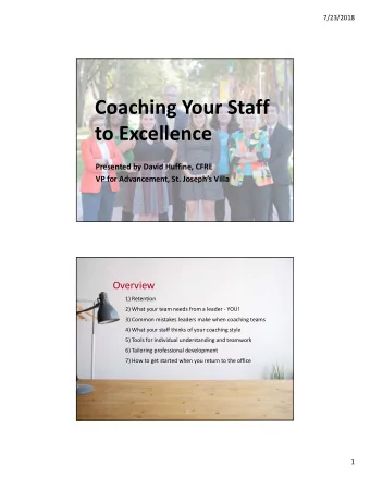 Coaching Your Staff  to Excellence  Presented by David Huffine, CFRE  VP for Advancement, St.