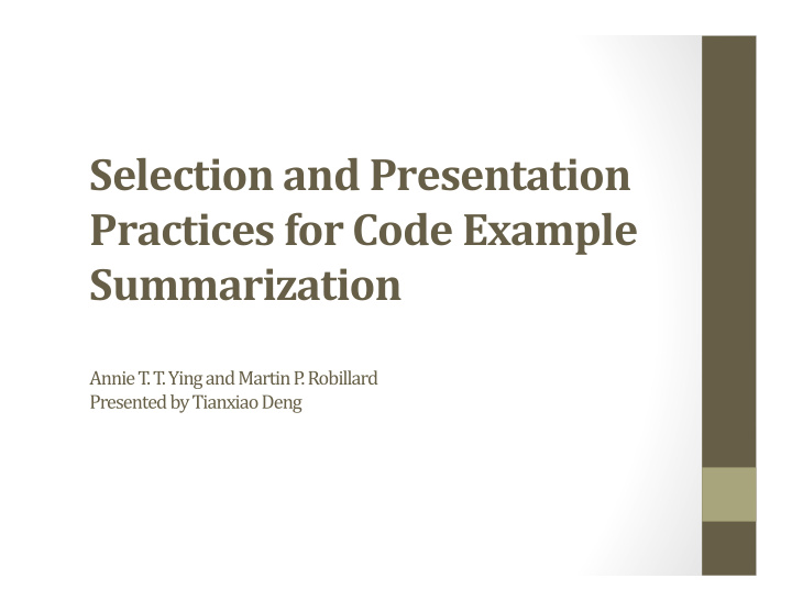 selection and presentation practices for code example