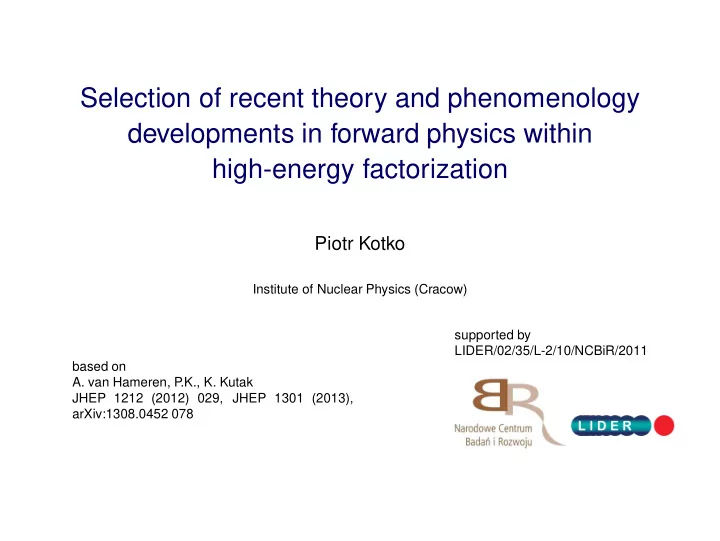 selection of recent theory and phenomenology developments