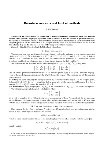 Robustness measures and level set methods  P. Van Dooren Abstract  In this talk we discuss the
