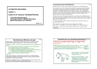 AUTOMATED REASONING  Jens Otten &quot;Restricting Backtracking in Connection Calculii&quot; (2010).