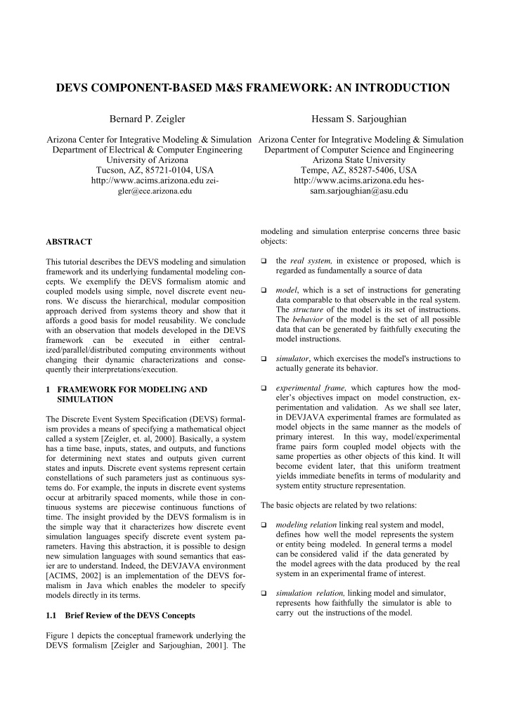 devs component based m s framework an introduction