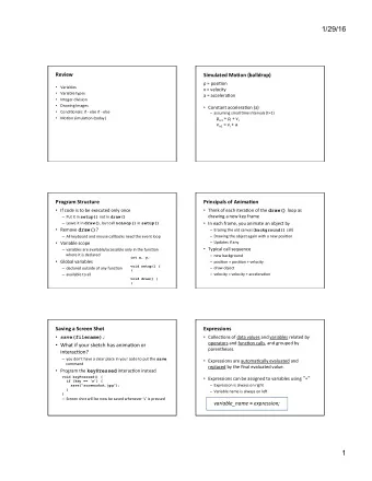 1/29/16  Review    Simulated  Mo0on  (balldrop)    p  =  posi7on