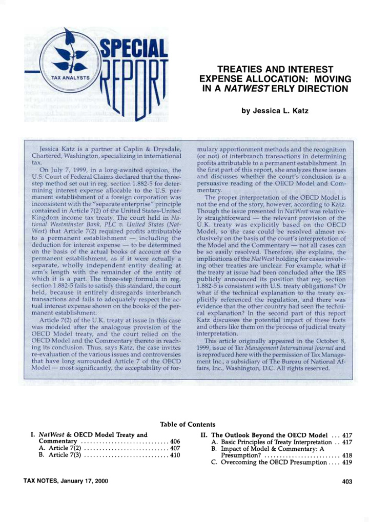 treaties and interest expense allocation moving in a