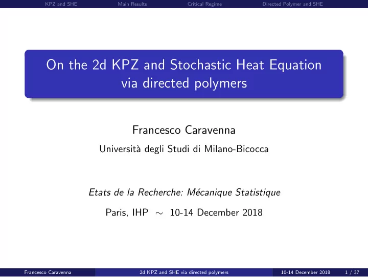 on the 2d kpz and stochastic heat equation via directed