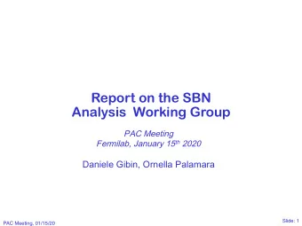 Report on the SBN  Analysis  Working Group  PAC Meeting Fermilab, January 15 th 2020  Daniele