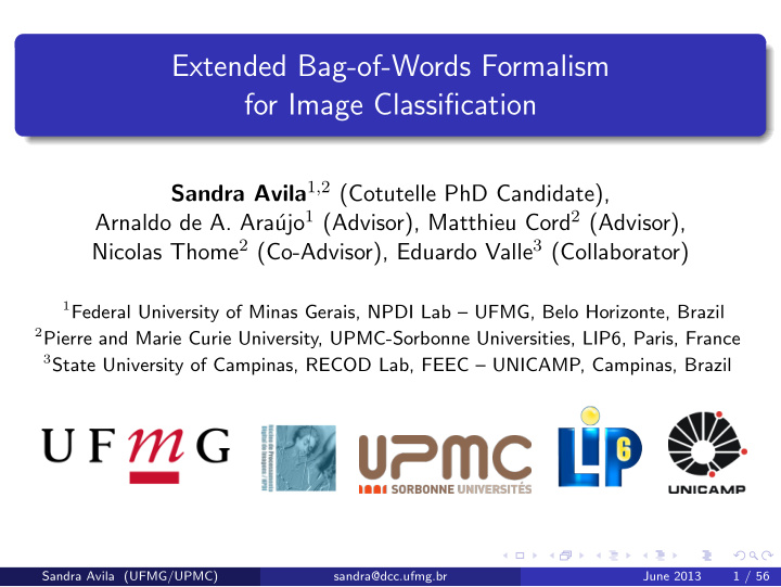extended bag of words formalism for image classification