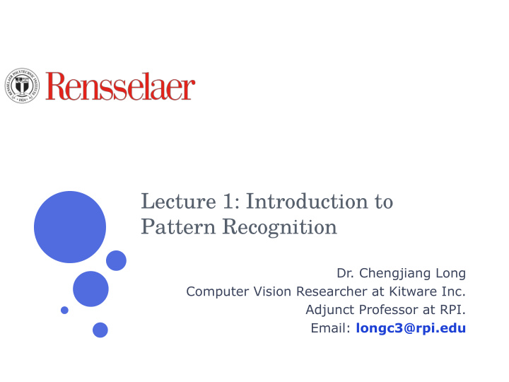 lecture 1 introduction to pattern recognition