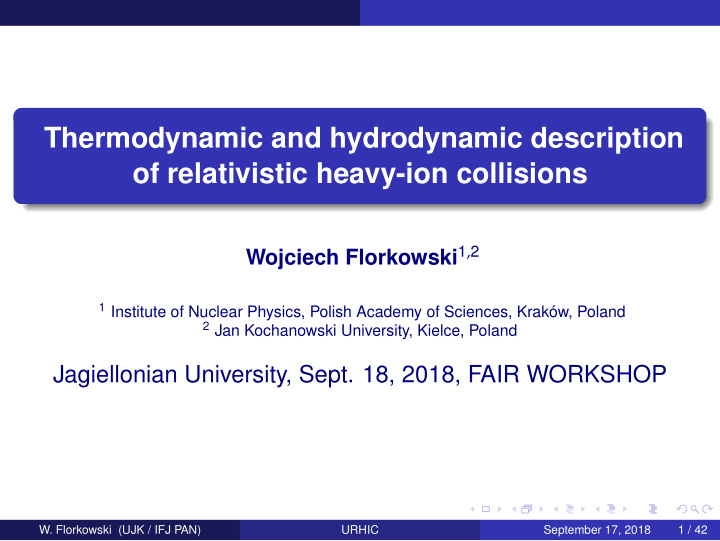 thermodynamic and hydrodynamic description of