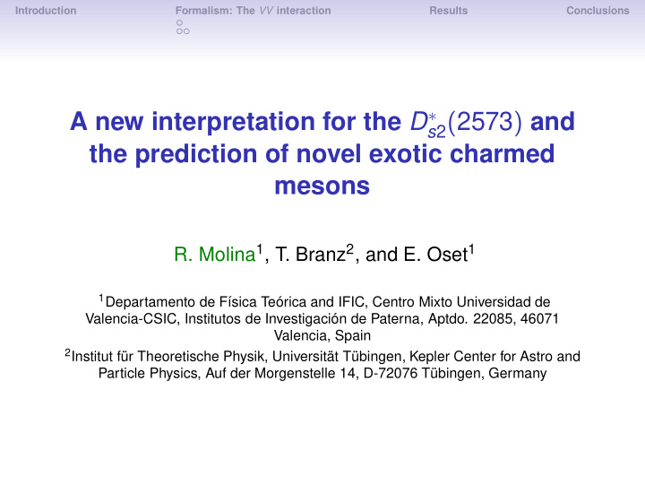 s 2 2573 and the prediction of novel exotic charmed mesons