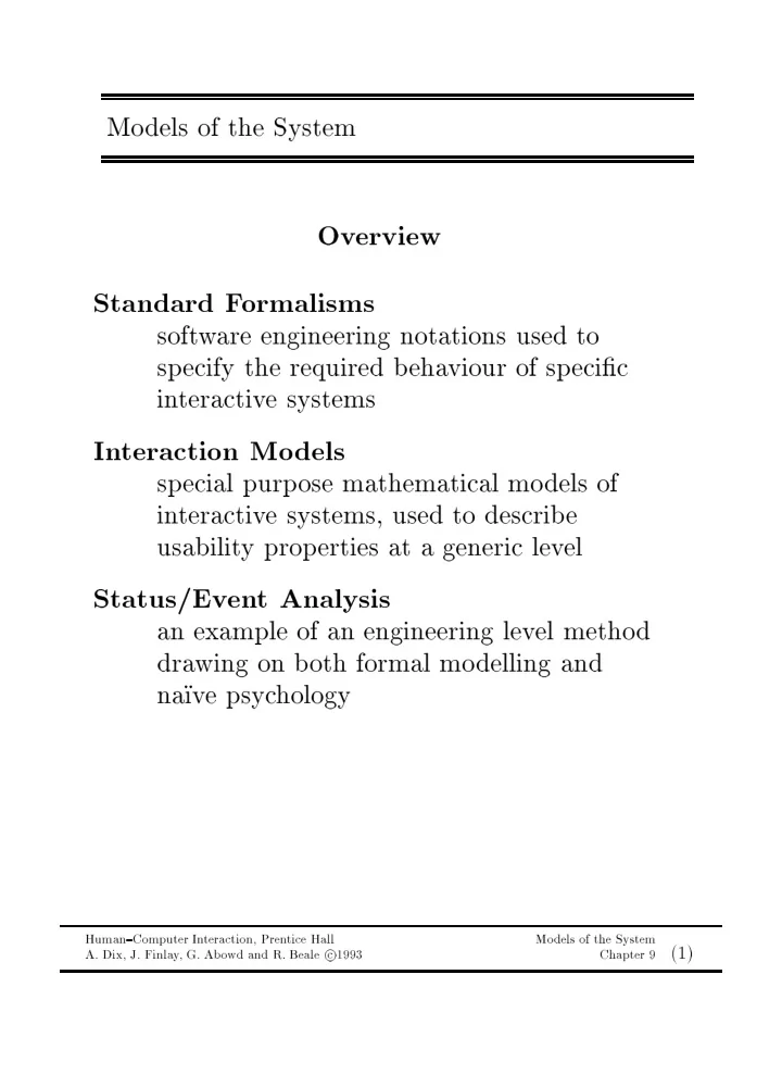 mo dels of the system ov erview standard f ormalisms soft