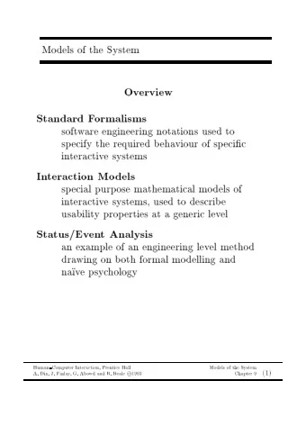 Mo  dels  of  the  System  Ov  erview  Standard  F  ormalisms  soft  w  are  engineering  notations