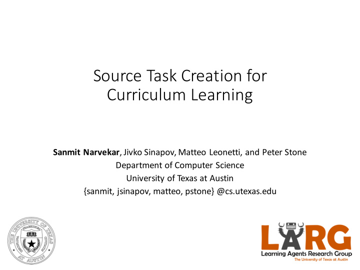 source task creation for curriculum learning