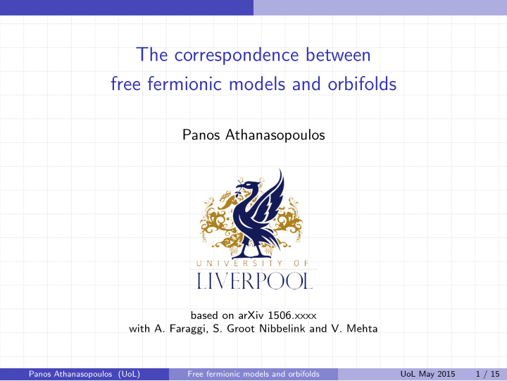 the correspondence between free fermionic models and