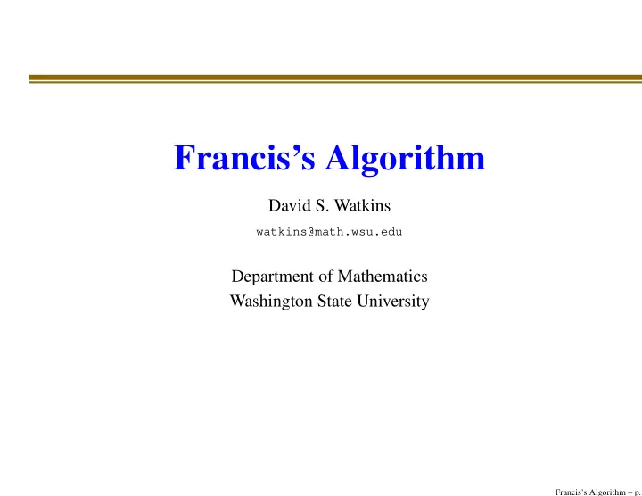 francis s algorithm