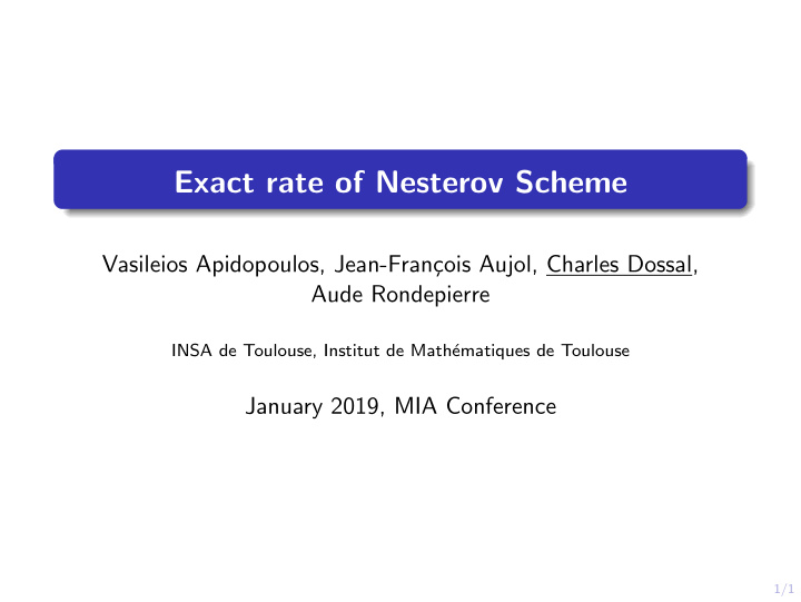 exact rate of nesterov scheme