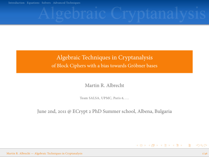 algebraic techniques in cryptanalysis