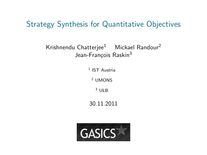 strategy synthesis for quantitative objectives