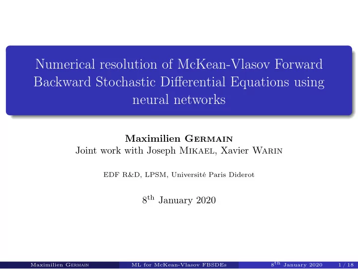 numerical resolution of mckean vlasov forward backward