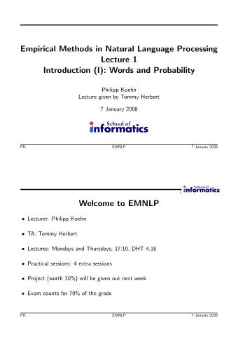 Empirical Methods in Natural Language Processing  Lecture 1  Introduction (I): Words and