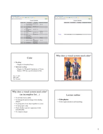 Why does a visual system need color?  Color   Reading:   Chapter 6, Forsyth &amp; Ponce