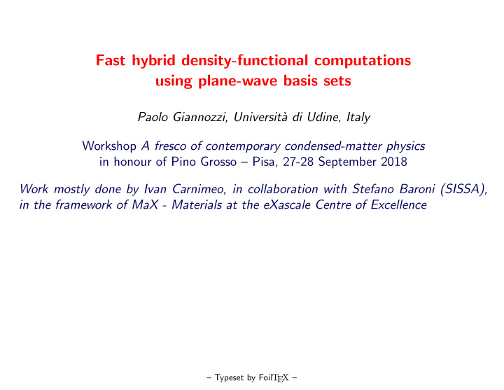 fast hybrid density functional computations using plane