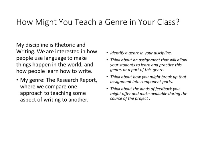how might you teach a genre in your class