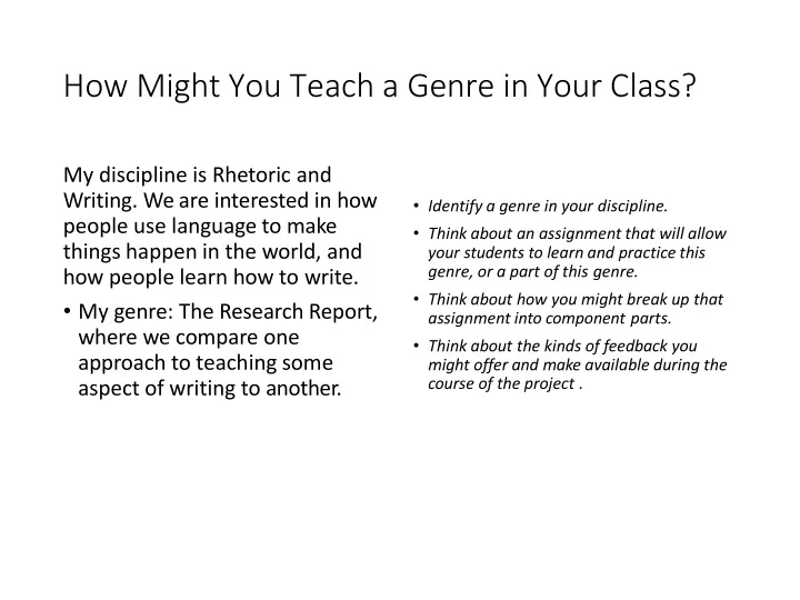 how might you teach a genre in your class