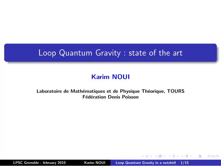 loop quantum gravity state of the art