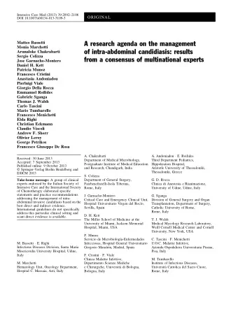 A research agenda on the management  Monia Marchetti  of intra-abdominal candidiasis: results