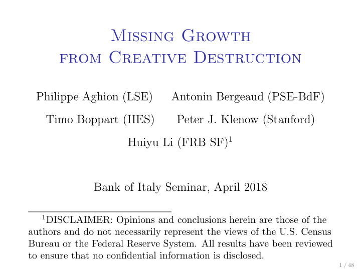 missing growth from creative destruction