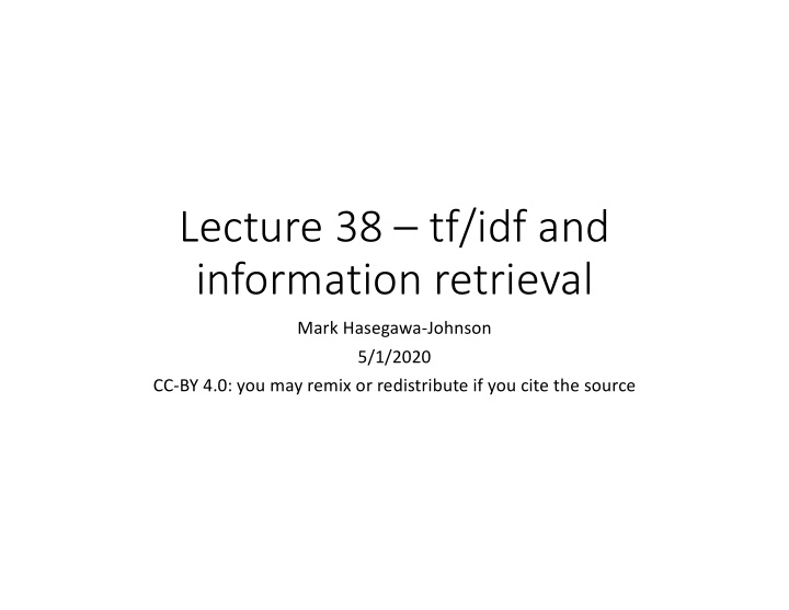 lecture 38 tf idf and information retrieval