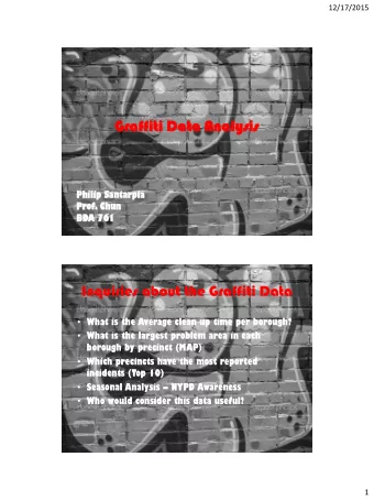 Graffit  ffiti  i Data  a Analy  lysis  sis  Philip  lip Santarp  tarpia  ia  Pro  rof. Chun  un