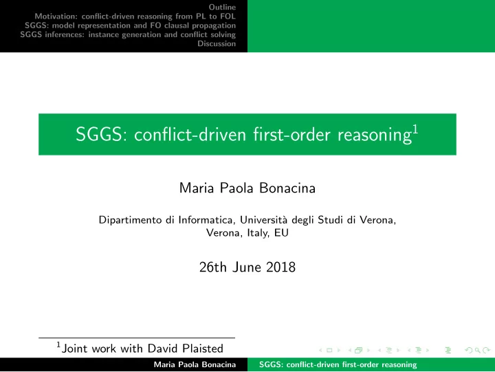 motivation conflict driven reasoning from pl to fol sggs