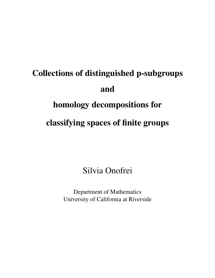 collections of distinguished p subgroups and homology