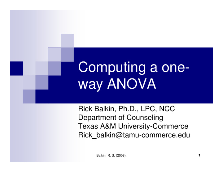 computing a one way anova