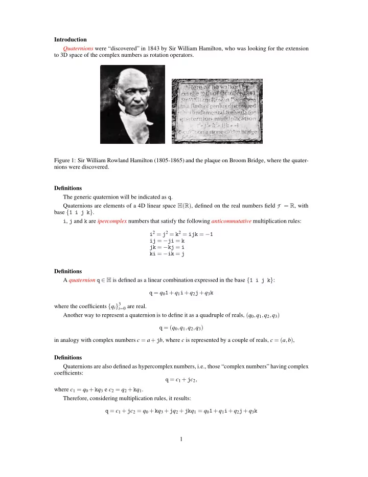 definitions in analogy with complex numbers that are the