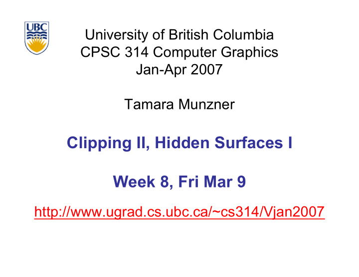 clipping ii hidden surfaces i week 8 fri mar 9