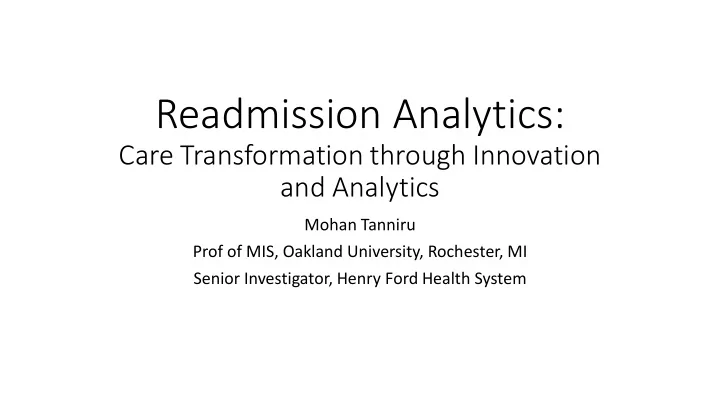 readmission analytics