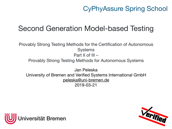 second generation model based testing