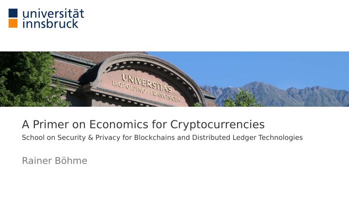 a primer on economics for cryptocurrencies