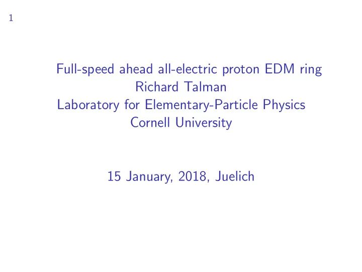 full speed ahead all electric proton edm ring richard