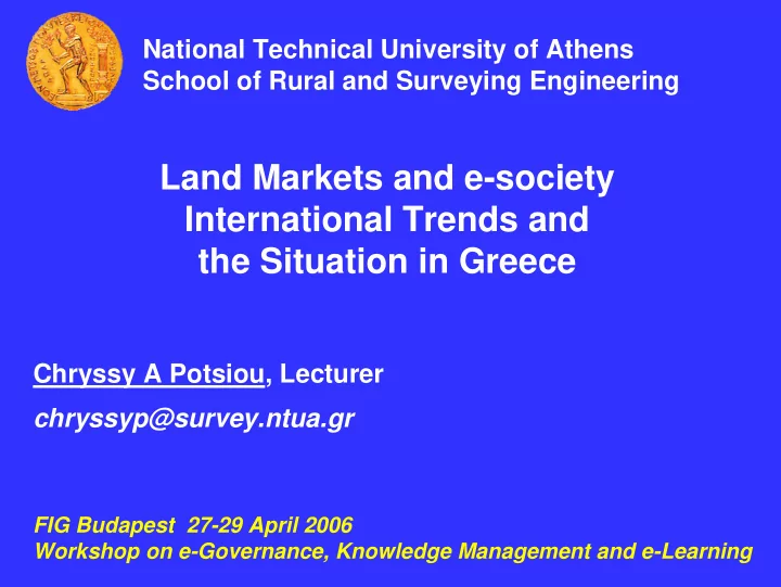 land markets and e society international trends and the