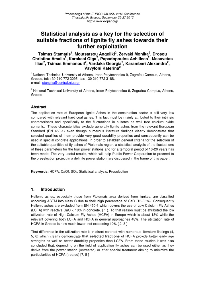 statistical analysis as a key for the selection of