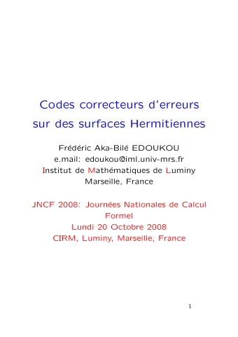 Codes correcteurs derreurs  sur des surfaces Hermitiennes  Fr  ed  eric Aka-Bil  e EDOUKOU