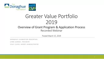 Greater Value Portfolio  2019  Overview of Grant Program &amp; Application Process  Recorded