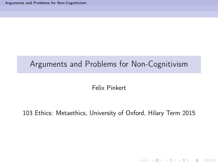 arguments and problems for non cognitivism
