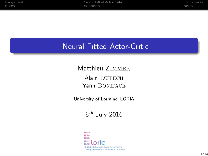 neural fitted actor critic