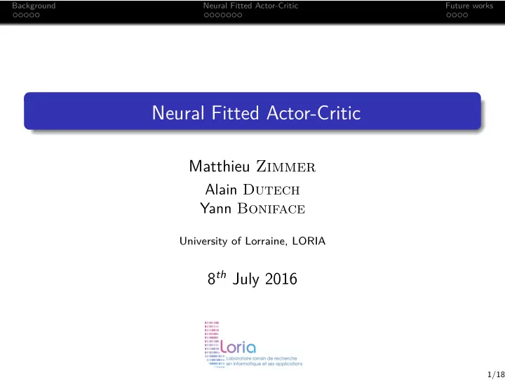 neural fitted actor critic
